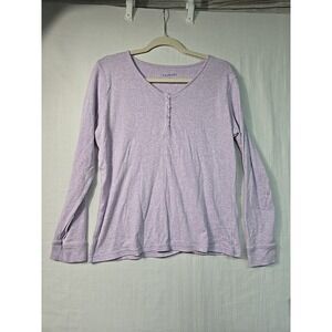 Talbots Women's Medium Heathered Purple L/S 1/4 Button Up Top Cotton Henley
